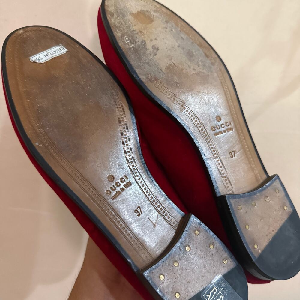 Gucci 1953 Velvet Red Jordan Loafers Suede Gold Horsebit sz 37 - Picture 7 of 10